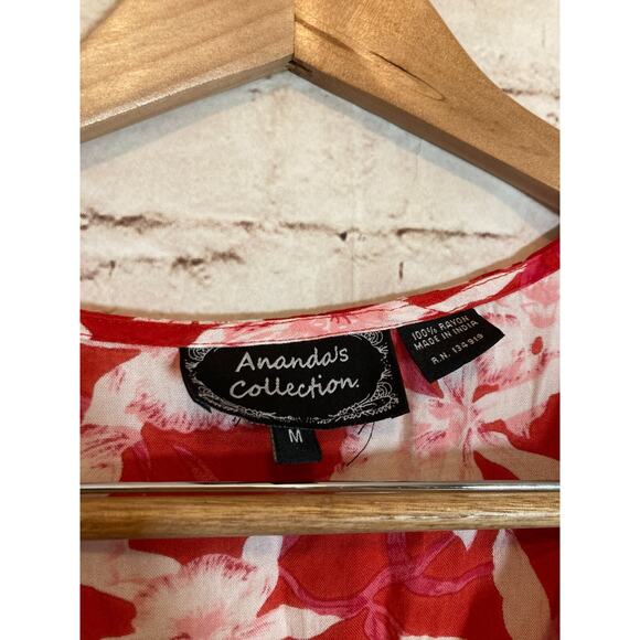 Amanda's Collection Babydoll Dress Womens Medium Red Tropical Floral Cottage - Picture 3 of 13